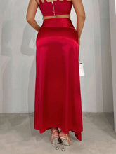 SXY Twist Front Split Thigh Satin Skirt